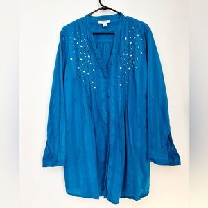 ⭐ 3 for $40 - Turquoise embellished blouse -  100% cotton - size 16
